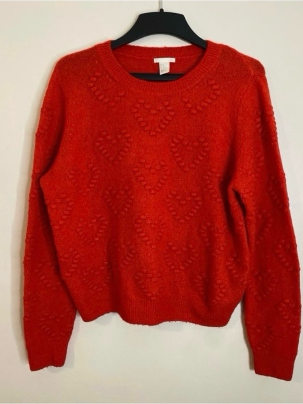H&M Women's Red Heart-Pattern Crewneck Sweater